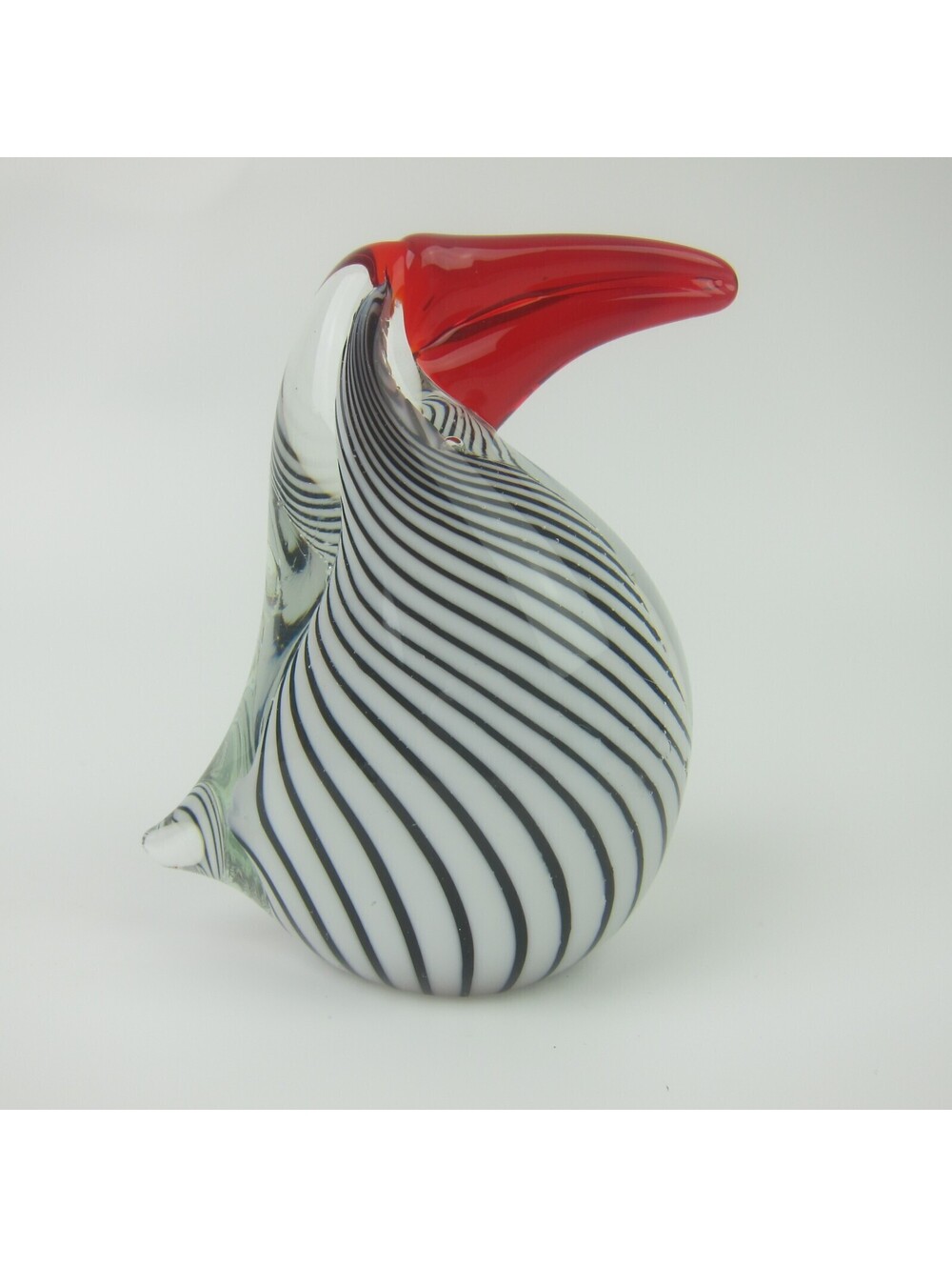 Vintage Art Glass Paperweight Bird Toucan Murano Style Black & White Stripe Red